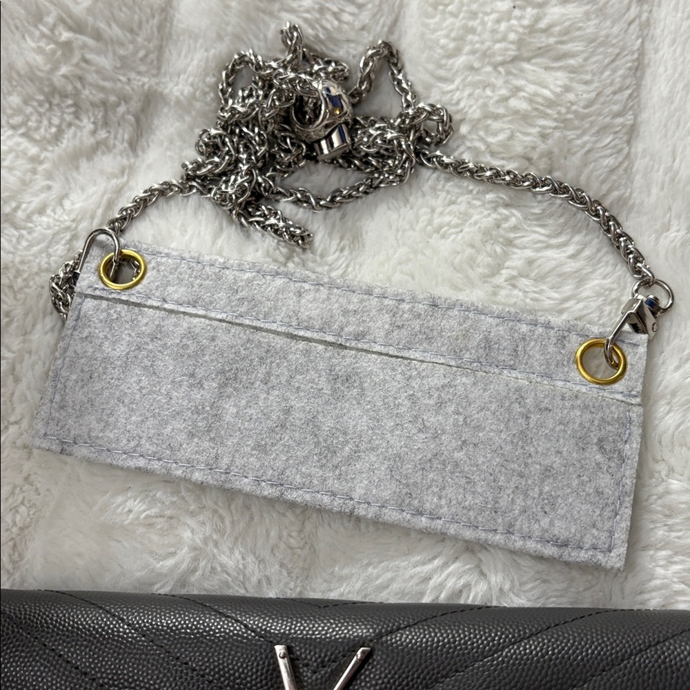 Yves Saint Laurent Gray Chevron Clutch with Silver Chain - Picture 15 of 16